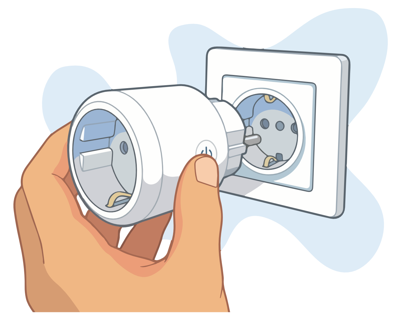 Hand steckt den laundrify Adapter in die Steckdose